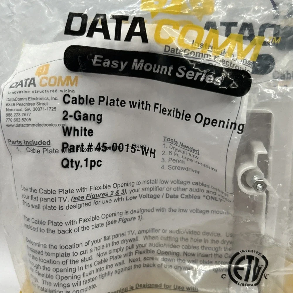 2 DATACOMM ELECTRONICS 45-0015-WH 2-Gang Cable Plate with Flexible Opening White